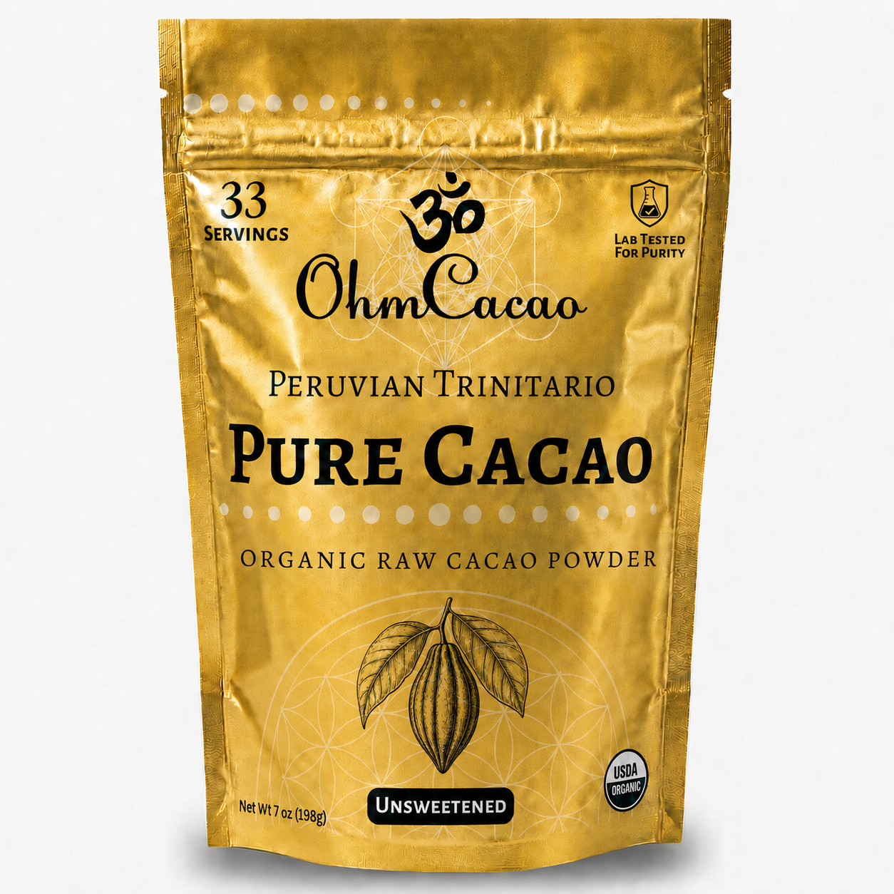 Organic Pure Cacao Powder – Raw, Cold-Pressed, Unsweetened | 33 Servings (7oz) | OhmYes