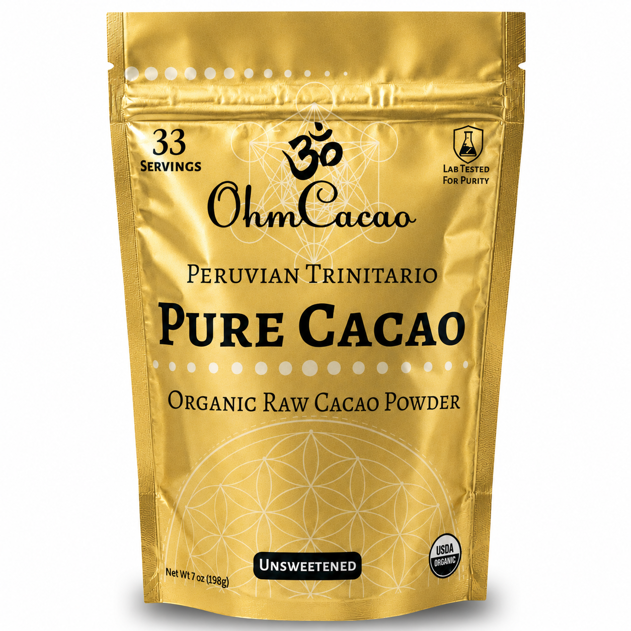 Organic Pure Cacao Powder – Raw, Cold-Pressed, Unsweetened | 33 Servings (7oz) | OhmYes